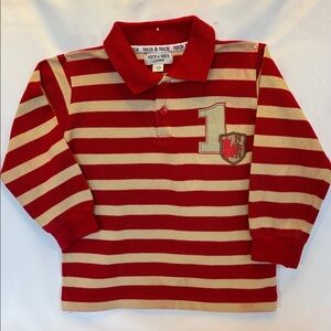 NECK & NECK EUROPEAN BRAND GENTLY WORN POLO LONG SLEEVE RED & TAN TOP SIZE 4